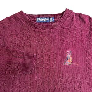 Vintage Scottish Isle Mens Large Maroon Golf Embroidered Cable Knit‎ Sweater